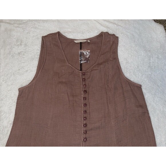 Soft Surroundings Sleeveless Maxi Midi Dress Size 1X Buttons Brown 100% Cotton - Picture 2 of 10
